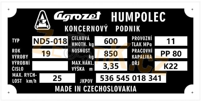 Výrobní štítek ND5-018