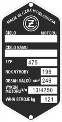 Štítek výrobní  ČZ 475
