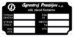 Výrobní štítek kabiny Agrostroj