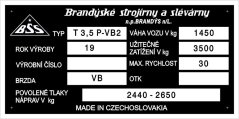 Výrobní štítek vlek BSS T3,5 P-VB2