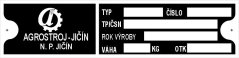 Výrobní štítek sekačky Agrostroj Jičín