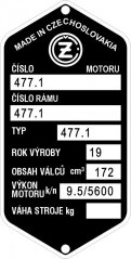 Štítek výrobní  ČZ 477.1