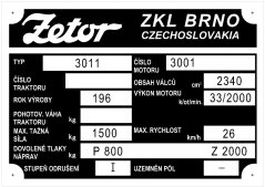 Výrobní štítek Zetor 3011 pol