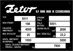 Výrobní štítek Zetor 5011