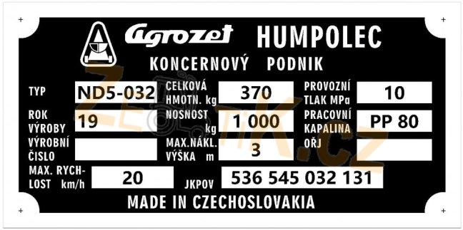 Výrobní štítek ND5-032 1000kg
