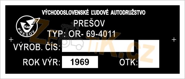 Výrobní štítek ochranného rámu Z4011 rv. 1969