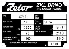 Výrobní štítek Zetor 5718