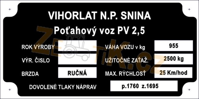 Výrobní štítek potahový voz VIHORLAT