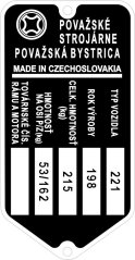 Štítek výrobní Jawa 221