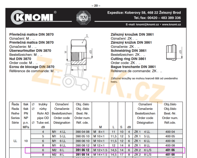 Převlečná matice DIN 3870 M2 6L
