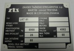 Výrobní štítek LKT 81