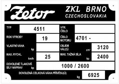 Výrobní štítek Zetor 4511 motor 4701