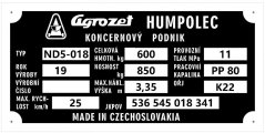 Výrobní štítek ND5-018