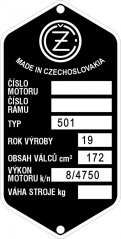 Štítek výrobní  ČZ 501
