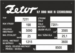 Výrobní štítek Zetor 7211