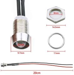 kontrolka 12V LED červená do otvoru 8mm kovová s vodiči