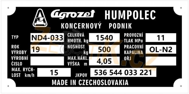 Výrobní štítek ND4-033