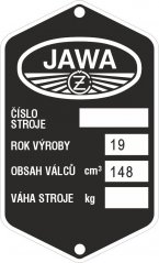 Štítek výrobní Jawa 150