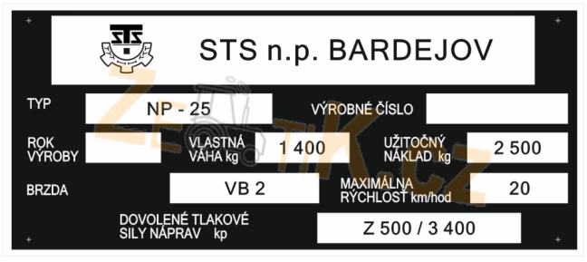 štítek STS BARDEJOV NP25