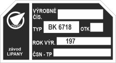 Výrobní štítek kabiny BK 6718