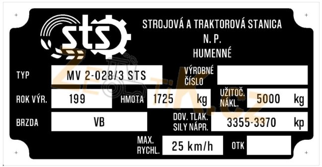 Výrobní štítek STS MV2-028/3 5t