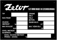 Výrobní štítek Zetor 7011 nevyplněný
