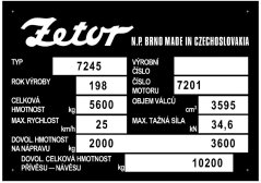 Výrobní štítek Zetor 7245