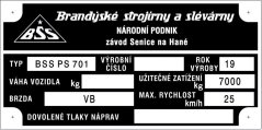 Výrobní štítek vlek BSS 7t