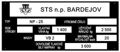 štítek STS BARDEJOV NP25 3600