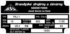 Výrobní štítek BSS PAJ1 680kg