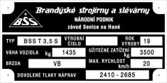 Výrobní štítek vlek BSS T 3,5 S