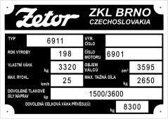 Výrobní štítek Zetor 6911 ZKL  rok 198