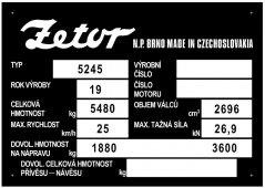 Výrobní štítek Zetor 5245