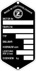 Štítek výrobní Jawa CZ prázdný německý