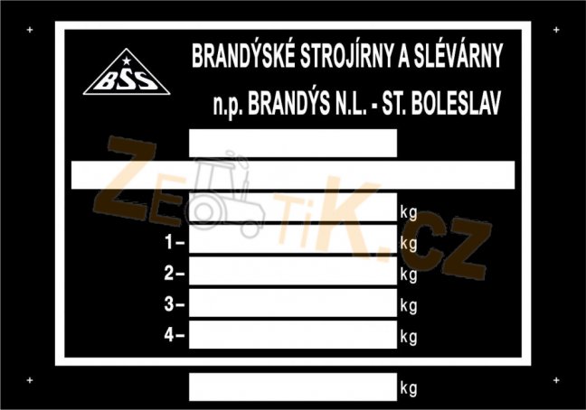 Výrobní štítek vlek BSS St. Boleslav bus