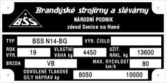 Výrobní štítek vlek BSS N14-BG