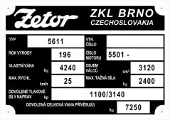 Výrobní štítek Zetor 5611 rok 196