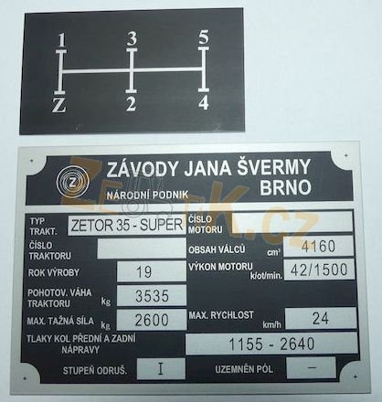 Súprava štítkov Zetor 35 SUPER