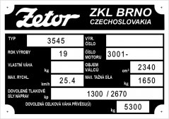 Výrobní štítek Zetor 3545