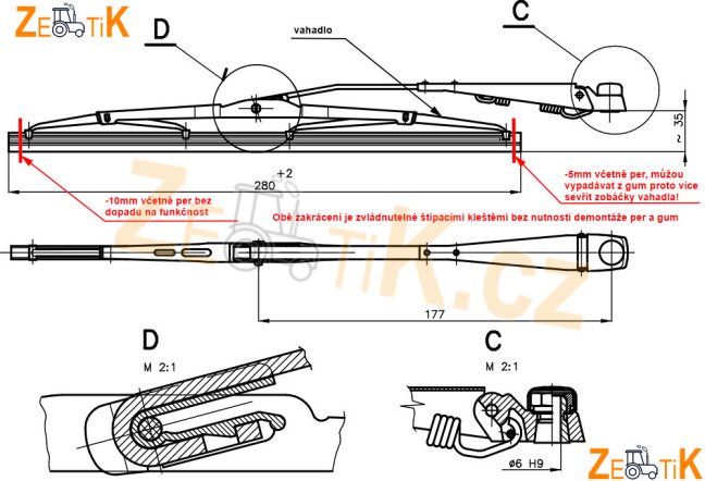 Sada stěrač s motorkem pro malou kulatou kabinu