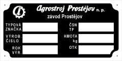 Výrobní štítek kabiny Agrostroj