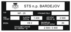 štítek STS BARDEJOV NP25