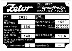 Výrobní štítek Zetor 2023