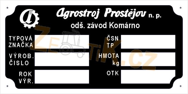 Výrobní štítek kabiny Agrostroj